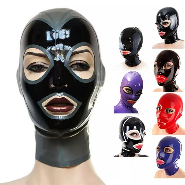 Latex Hood Open Eyes and Mouth for Catsuit Rubber Mask Costume Club Wear Cosplay