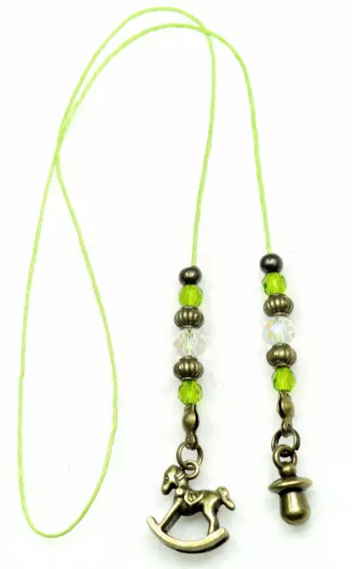 Book Thong / Bookmark - ROCKING HORSE & Pacifier in Green - NEW!! Baby. Shower