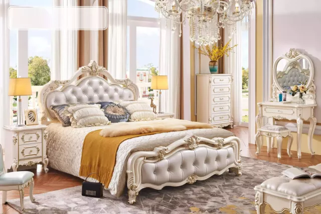 Chambre à Coucher Set Lit 2x Nachttische Coiffeuse Tabouret Commode 6tlg Luxe