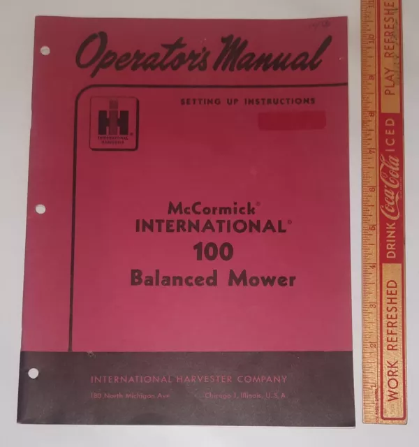 International Harvester Operators Manual McCormick 100 Balanced Mower 1962