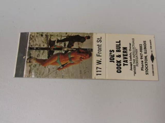 K280 Matchbook Cover Joe's Cock & Bull Tavern Stockton IL Illinois Girlie