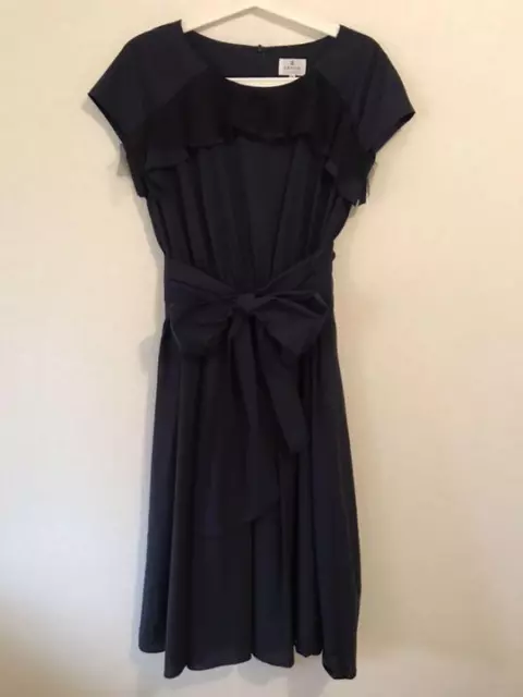 LANVIN en Bleu navy blue dress size 38 waist ribbon