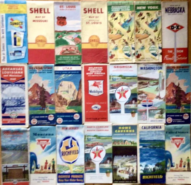 20 Oil Company Roadmaps Mostly 1940,some 1950s