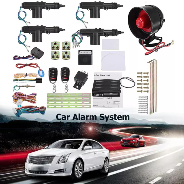 Remote Car Alarm Keyless Entry Security + 4 Door Power Lock Actuator Motor Kit 2