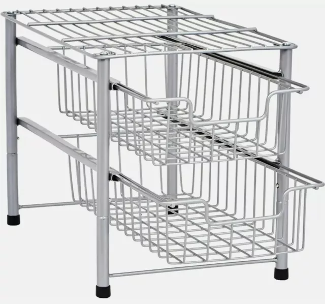 Simple Houseware Stackable 3 Tier Sliding Basket Organizer Drawer, Chrome