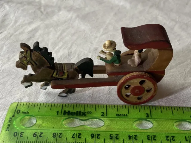 Vintage Miniature Toy or Souvenir Wood Rickshaw Hand Painted Made in Japan