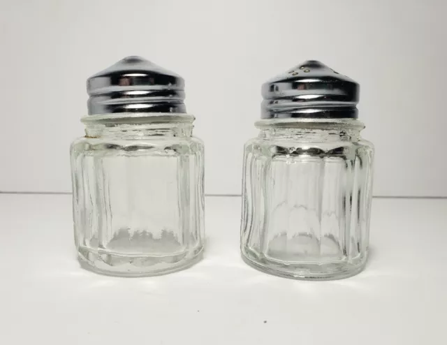 Glass Salt And Pepper Shakers Clear Ribbed Vintage