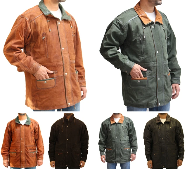 HOMBRE 3 4 LONGITUD Cuero Parka Nubuck Abrigo de Piel EUR 224 11