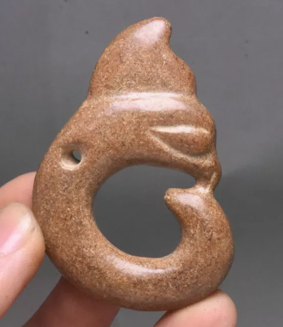 6CM China Hongshan Culture Old Jade Fengshui Pig Dragon Hook Amulet Pendant
