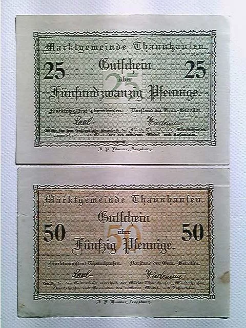 Notgeld, Marktgemeinde Thannhausen, 25 und 50 Pfennig, ohne Datum