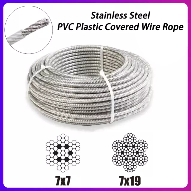 Steel Wire Rope Metal Cable Rigging Clear PVC Plastic Coated 0.6mm-12mm 7x7 7x19