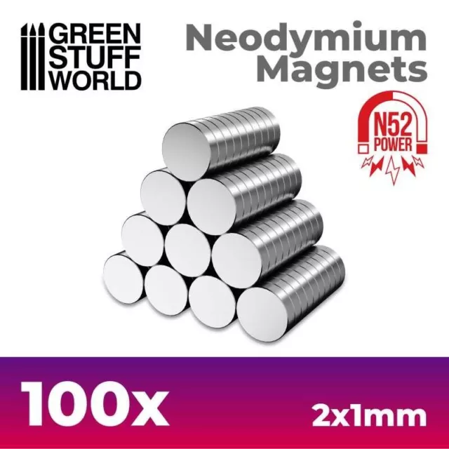 Imanes Neodimio 2x1mm - 100 unidades (N52) Hobby Modelismo Warhammer magnets 40k