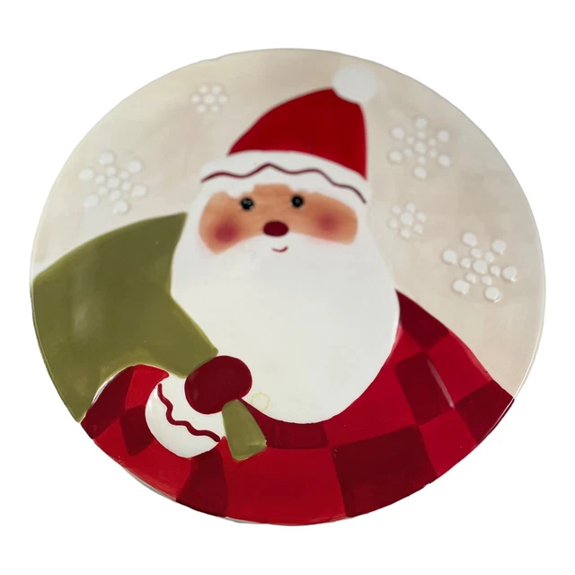 VINTAGE HALLMARK CERAMIC Santa Claus Serving Cookie Plate Dish Raised