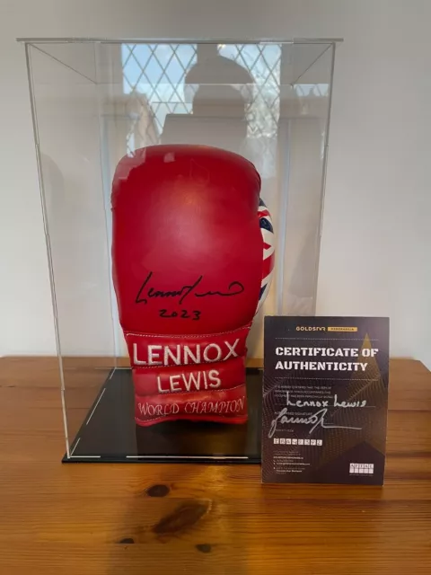 Lennox Lewis Hand Signed Branded Boxing Glove In a Display Case COA