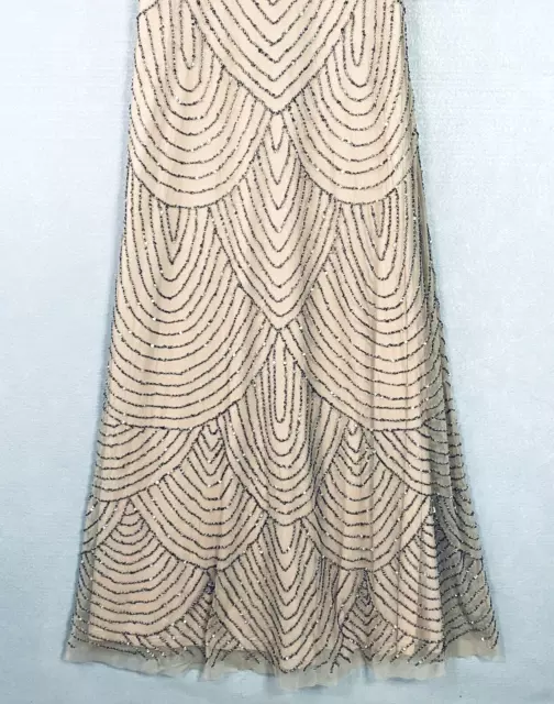 Adrianna Papell Beaded Maxi Dress Womens 6 Beige Art Deco Formal Gown 3