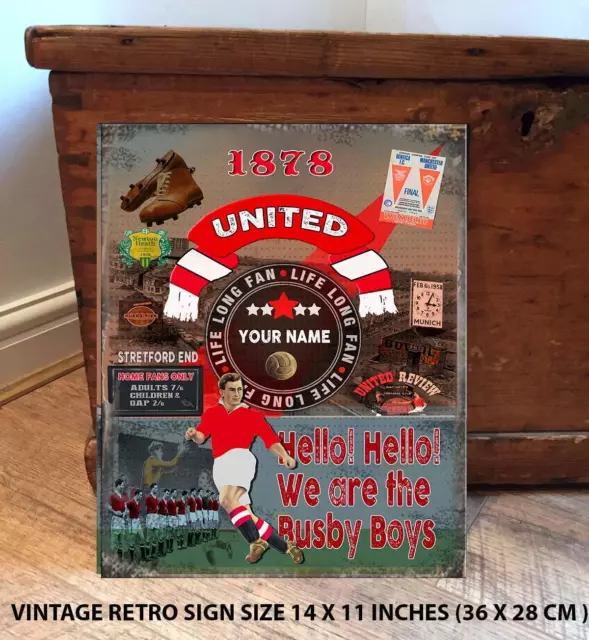 PERSONALISED MANCHESTER UTD REDS  NO1 FAN FOOTBALL Vintage Metal Wall Sign RS522