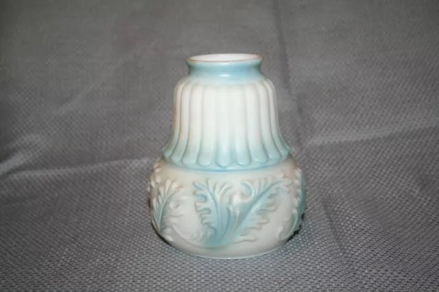 Vintage White Baby Blue Satin Glass Lamp Shade Embossed Leaves