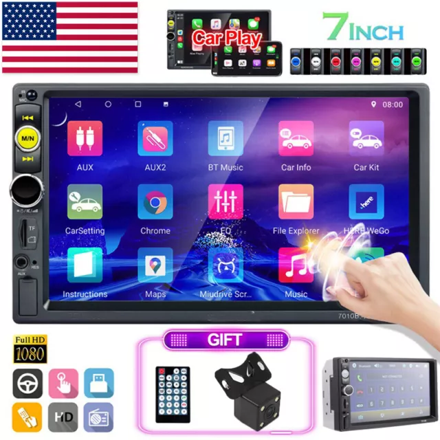 Double 2DIN 7" Car Stereo Radio Bluetooth Touch Screen MP5 Player + Rear Camera