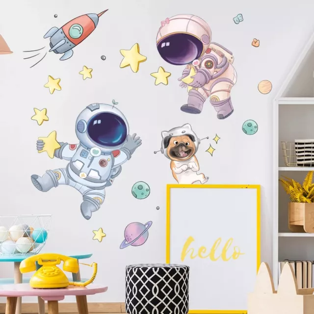 Cute Space Astronaut Wall Stickers For Kids Nursery Room Wall Decor RemovabCR