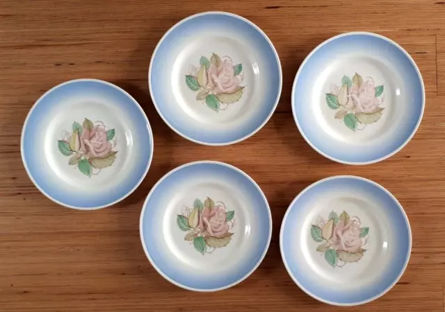 Vintage Susie Cooper Blue Patricia Rose Pattern Medium Dinner Plates X 5