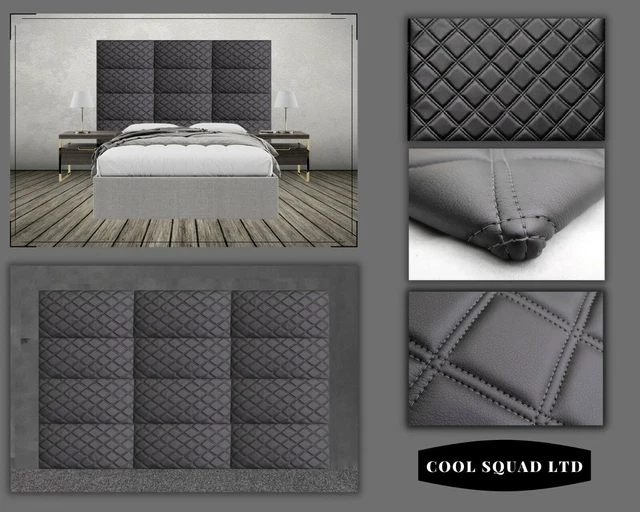 229cm X 117cm Cabecera Tapizada/Paneles Negro Imitación Cuero PU Gris Puntada