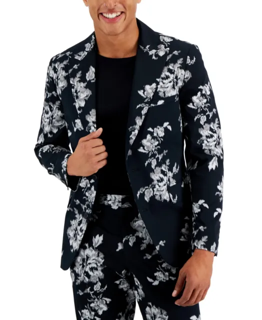 Inc Men's Slim fit Floral Suit Jacket XS Deep Black