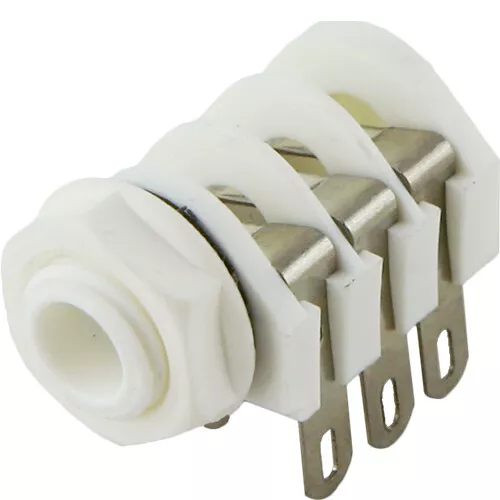 NEW - Cliff UK White Switched Stereo 1/4" Jack, External Thread Plastic Nut