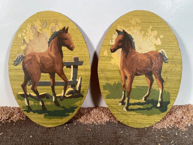 Vintage Paint by Number Oval Foal Plaques