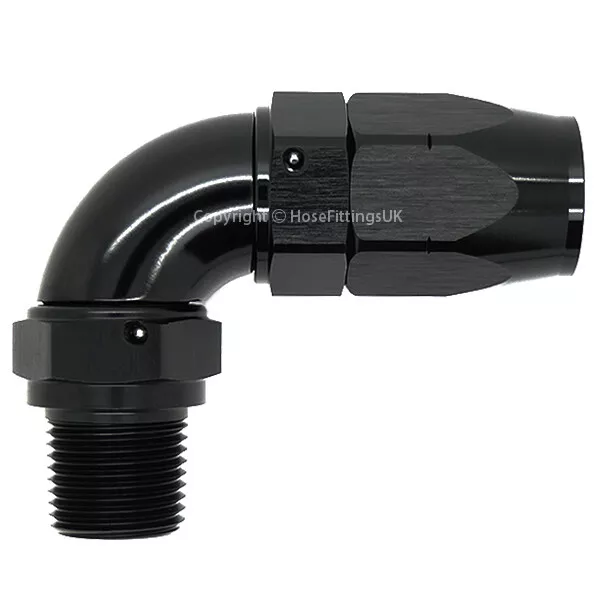 1/2 NPT MALE BLACK Swivel - AN10 90 DEGREE FULL FLOW CUTTER Braided Hose Fitting