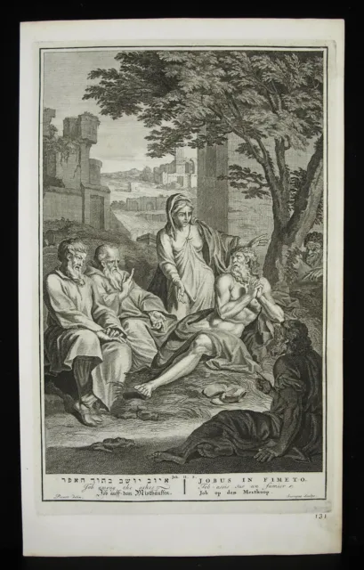 Antiguo Bíblico Arte Job Jobus Sentados Sur Un Estiércol 1728 LA Surugue N