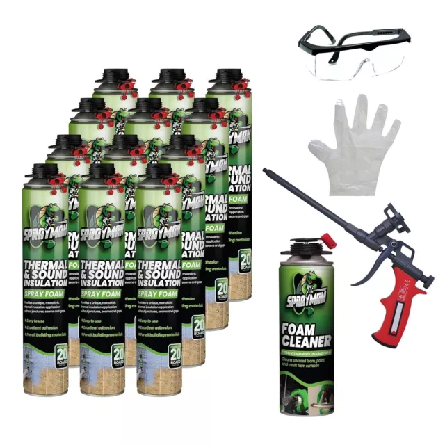 SPRAYMAN Spray Foam Insulation Set of 12 | Gun&Cleaner Included