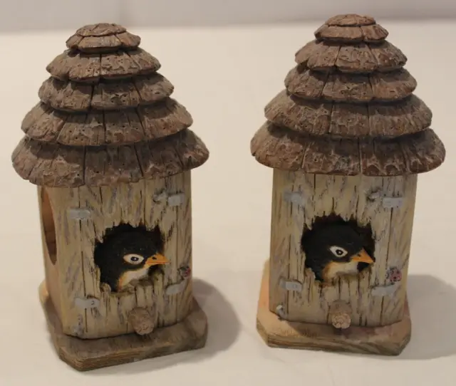 Set of 2 Resin & Wood Birdhouse Wall Sconce Curtain Rod/Scarf Holder 5.75 x 3.5"