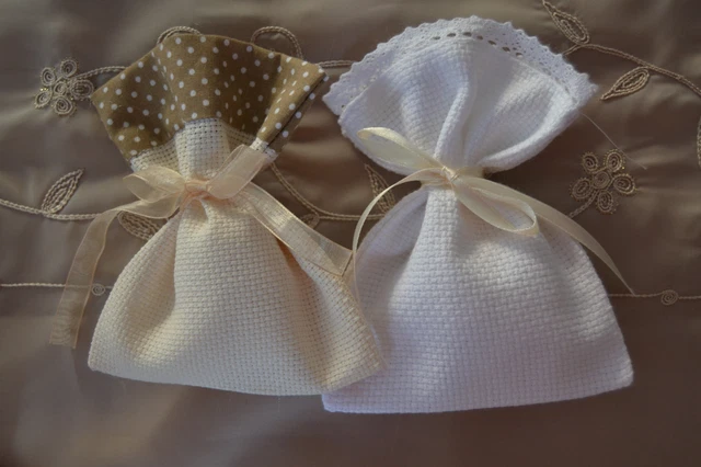 SET 30 SACCHETTI BOMBONIERA shabby tela aida da ricamare a punto croce