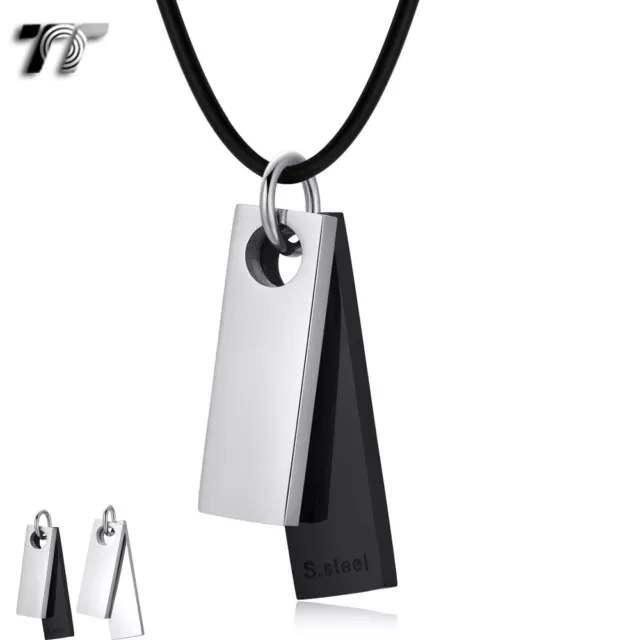 TT 316L Stainless Steel Double Dog Tag Pendant Necklace Engravable (NP394) NEW