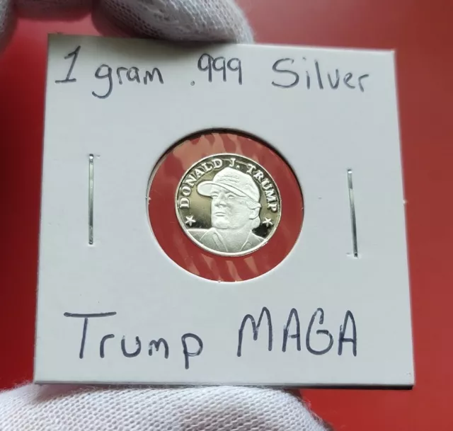 Donald J Trump MAGA Hat - 1 gram .999 Fine SILVER Bullion Small PROOF Round Coin