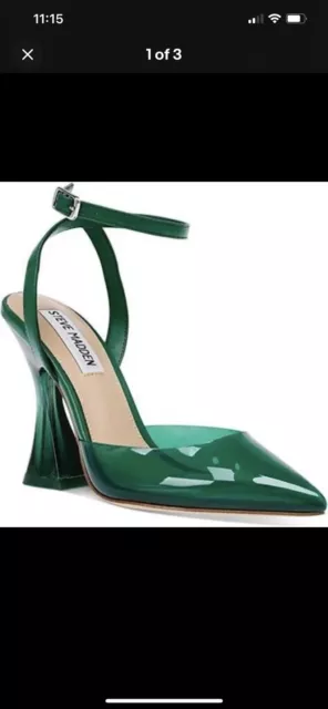 Steve Madden Womens Zelie Vinyl Ankle Strap Pointy Toe Heels Shoes Green 7.5