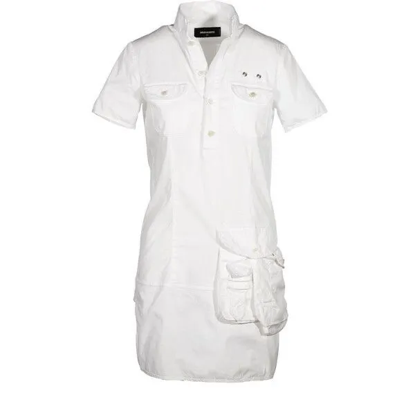 DSQUARED2 White Utility Shirt Dress Size 44 US 8 Large Cotton Pocket Detail