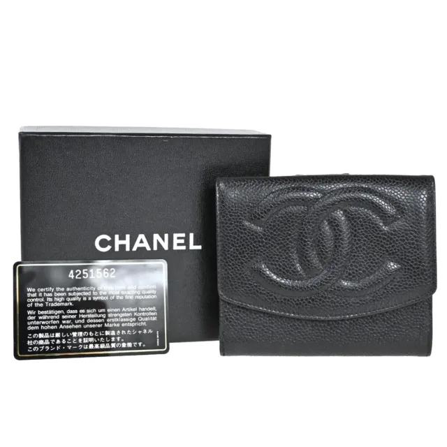 CHANEL CC LOGO Bifold Wallet Purse Caviar Skin Leather BK GHW Vintage  33YC119 $332.50 - PicClick