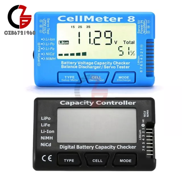 Digital Battery Capacity Checker RC Cell Meter 7/8Capacity LiPo LiFe Li-ion NiMH 2