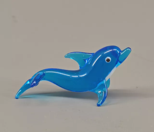 9912045-x Miniatura Vetro Figura Pesce Delfino Blu L5, 5cm Soffiato Bocca