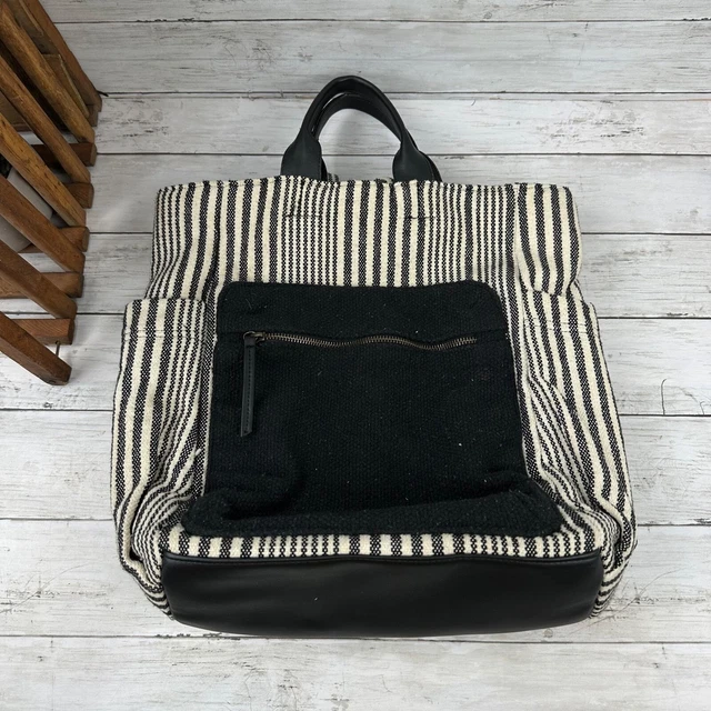 Universal Thread Utility Backpack Black White Striped Canvas Padded Book Bag