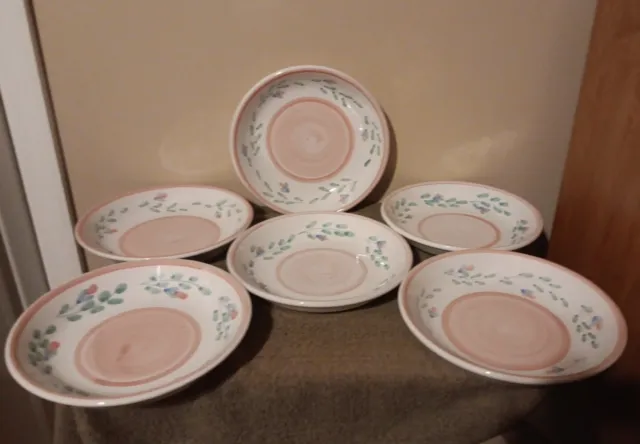 Caleca Pottery Six (6) PINK GARLAND 8 1/2” Salad Plates; Imported From Italy!