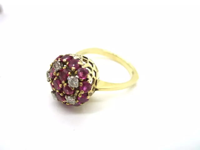 Estate Fabulous Vintage 14K Yellow Gold Diamond Red Ruby Statement Basket Ring