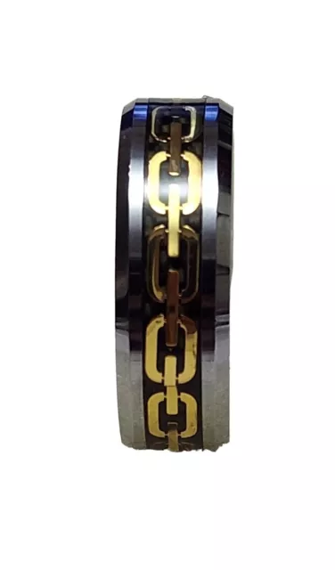 Men's Tungsten Carbide Ring  Gold Tone Celtic Link Chain Black  Wedding Band