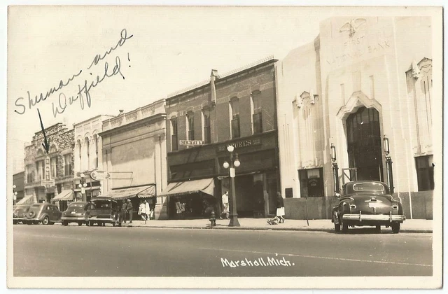 Marshall Michigan MI ~ Downtown Street Scene RPPC Real Photo Postcard 1940's