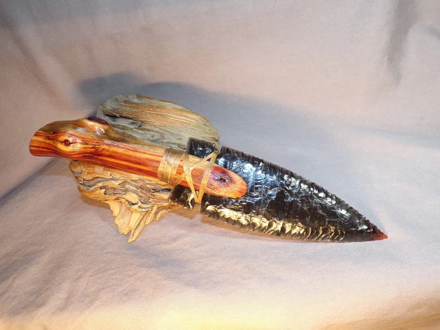 Ribbon Obsidian Fox Ear Knife Manzanita Handle Flint Knapping COA Black Powder