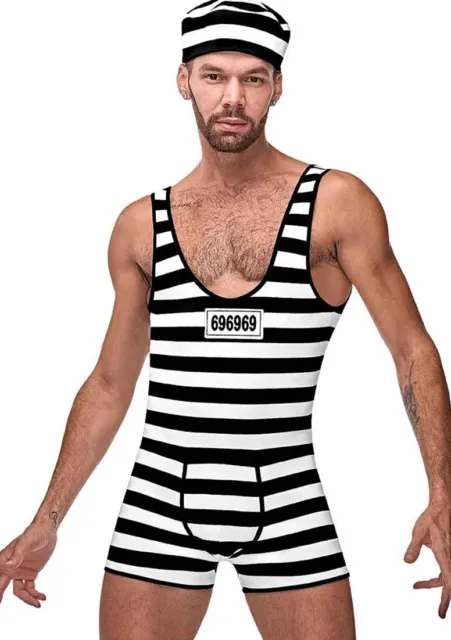 Costume Male Power Prisoner S - XL costume da prigioniero nero bianco black white