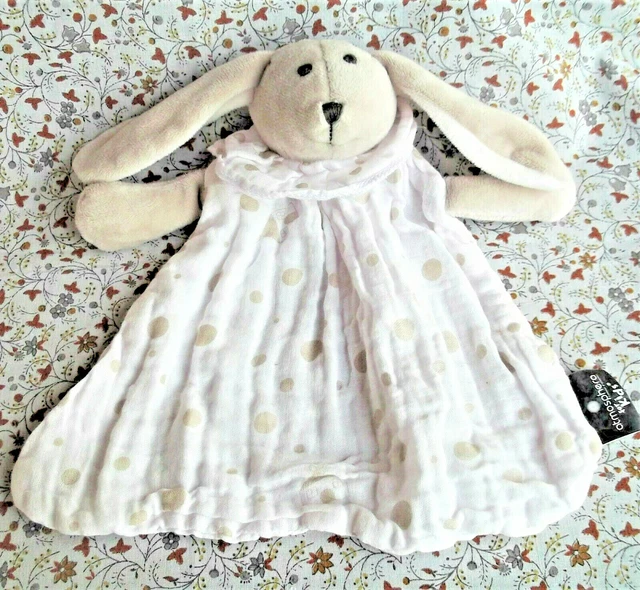 Doudou Atmosphera For Kids Lapin Beige Lange Blanc Pois Gris 25Cm Neuf