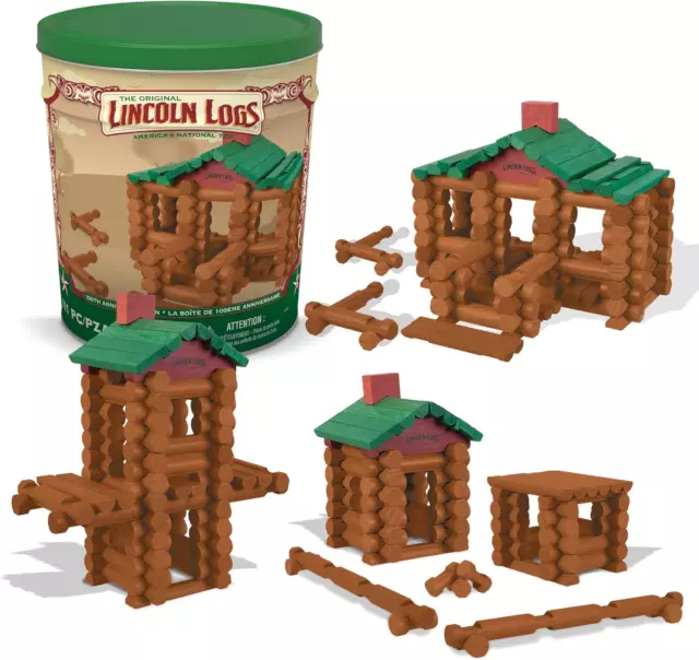 – 100Th Anniversary Tin, 111 Pieces, Real Wood Logs - Ages 3+ - Best Retro Build