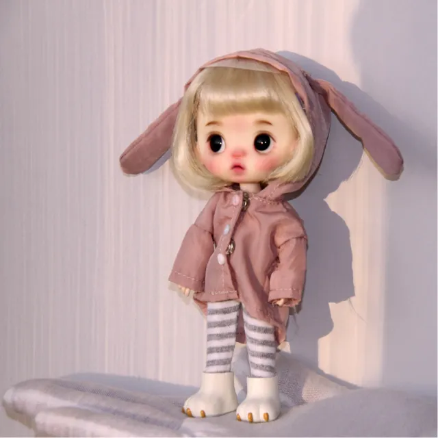 Bambola 1/12 BJD testa in resina corpo articolato mobile mini ragazza carina con abiti parrucche